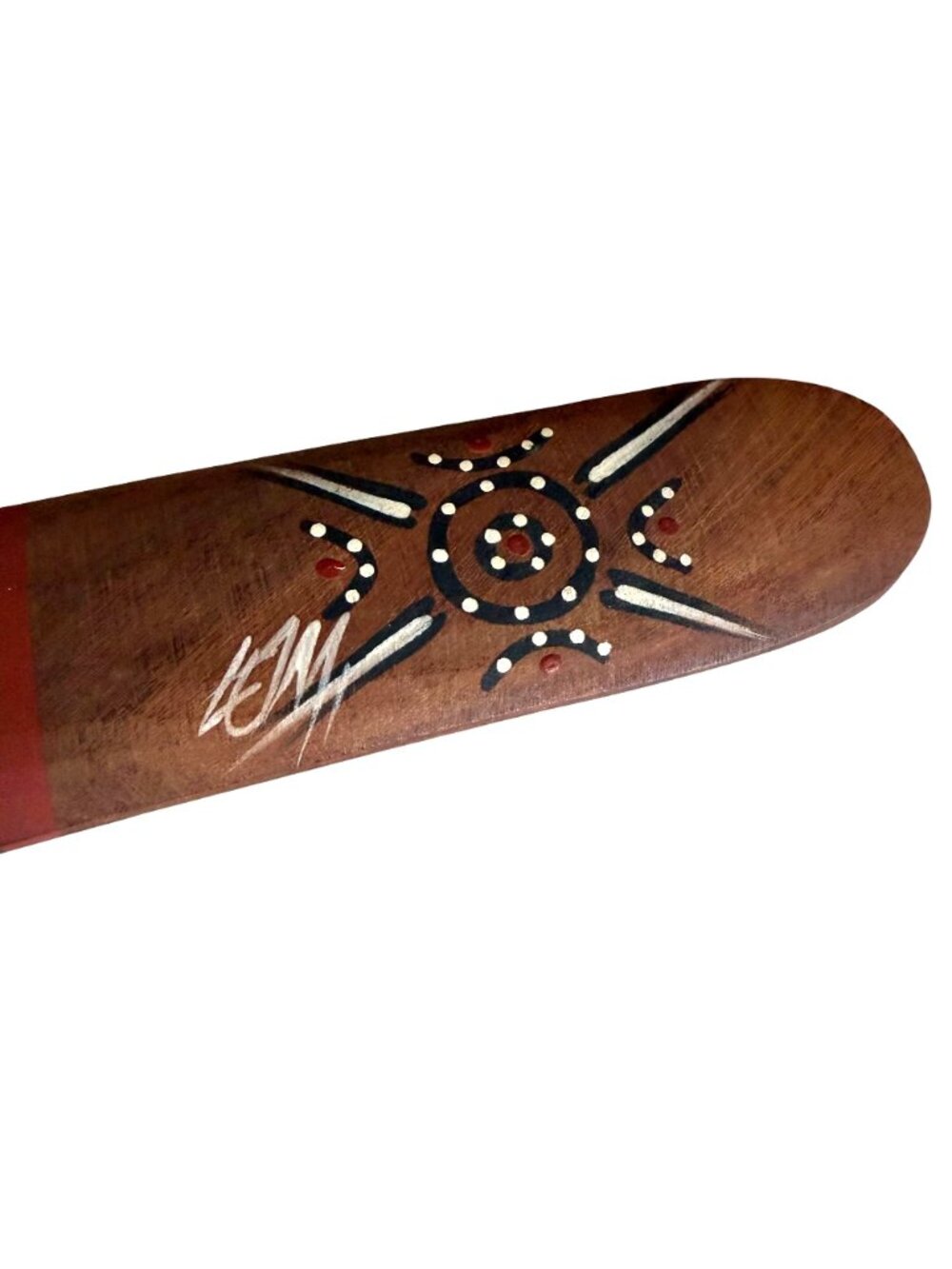 Handcrafted Wooden Boomerang Aboriginal Inspired Dot Art Snake Design Signed - Picture 2 of 6